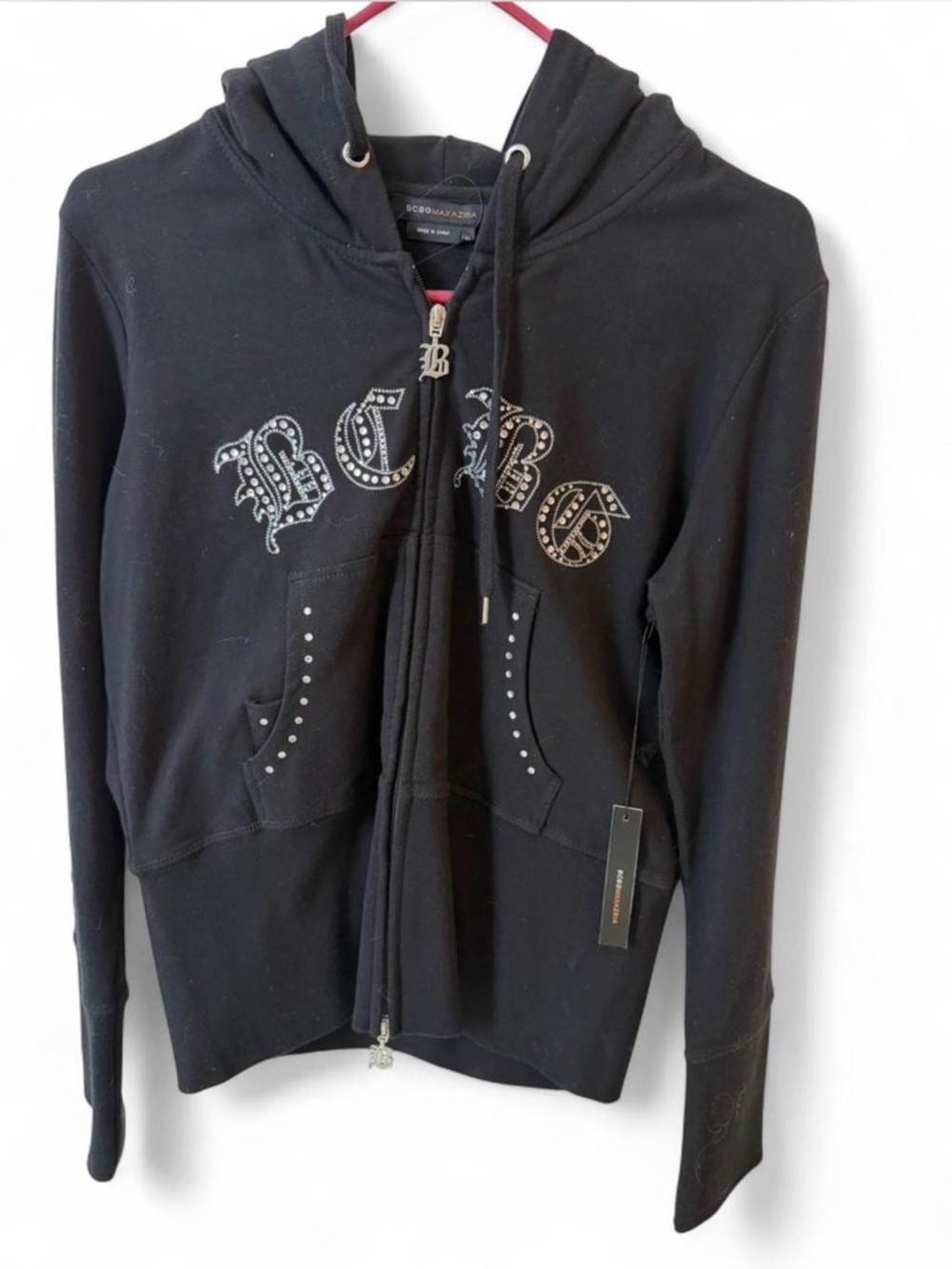 BCBGMaxAzria Black Stud-Embellished Zip Hoodie ✨
